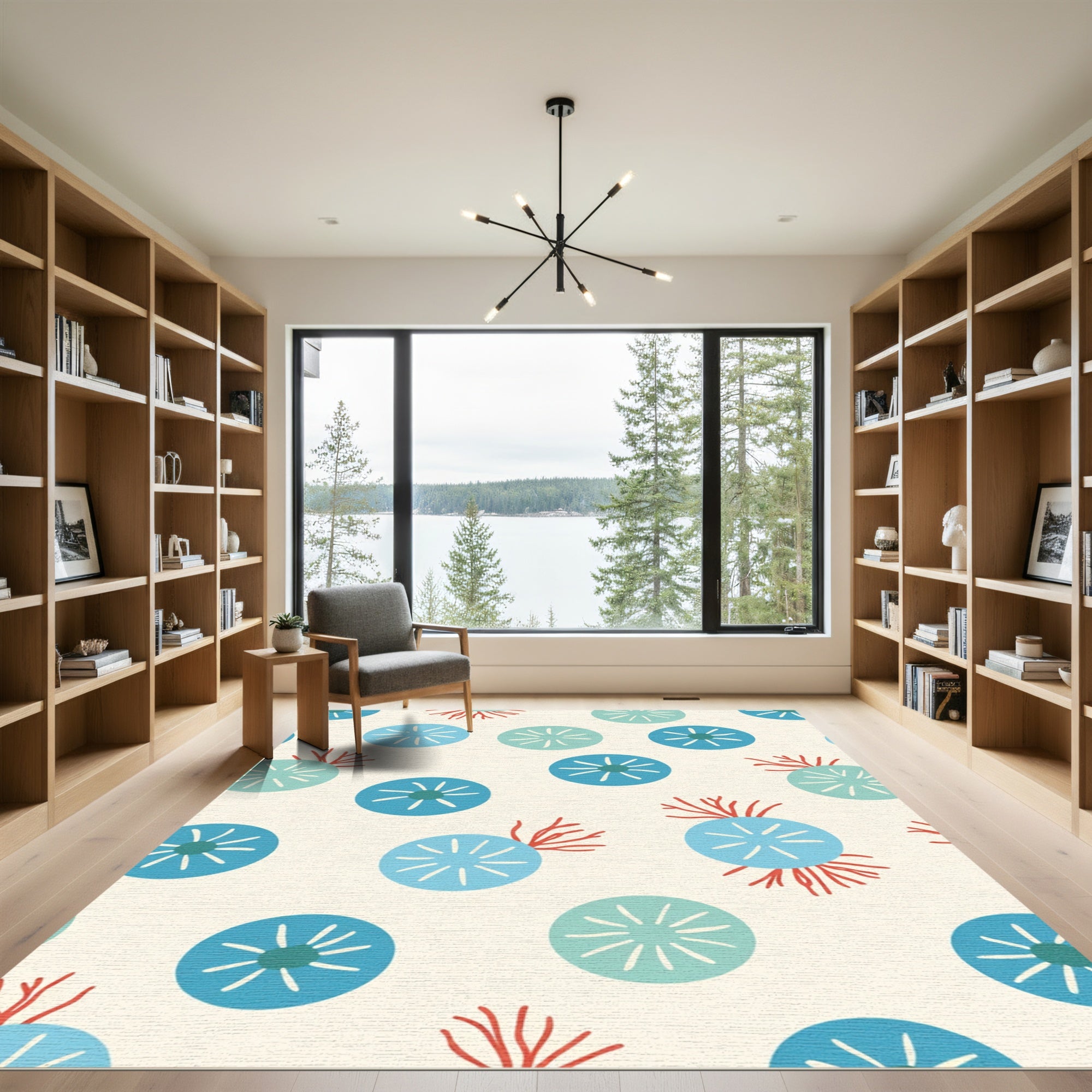 Coral Blue Circle Cluster Rug