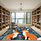 Whimsical Woodland Animals Floral Scene Rug
