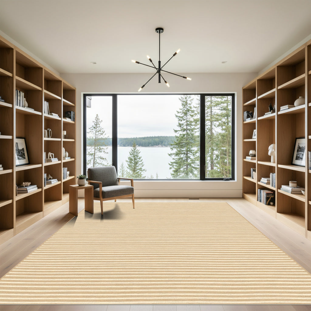 Sandy Beige Hand Drawn Stripe Rug