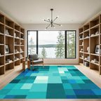 Mosaic Teal Blue Squares Rug