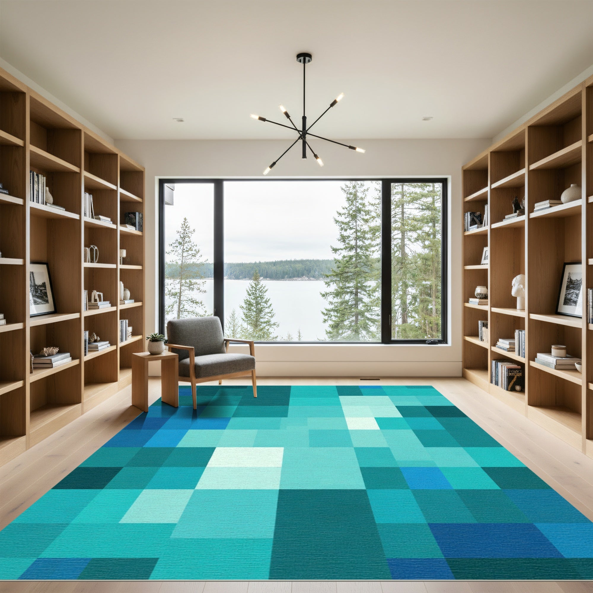 Mosaic Teal Blue Squares Rug