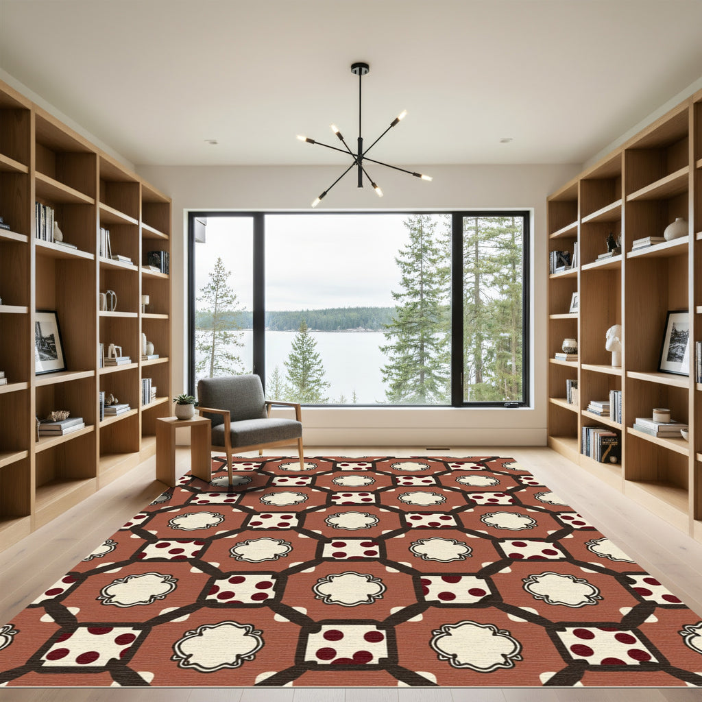 Terracotta Polka Dot Quatrefoil Lattice Rug