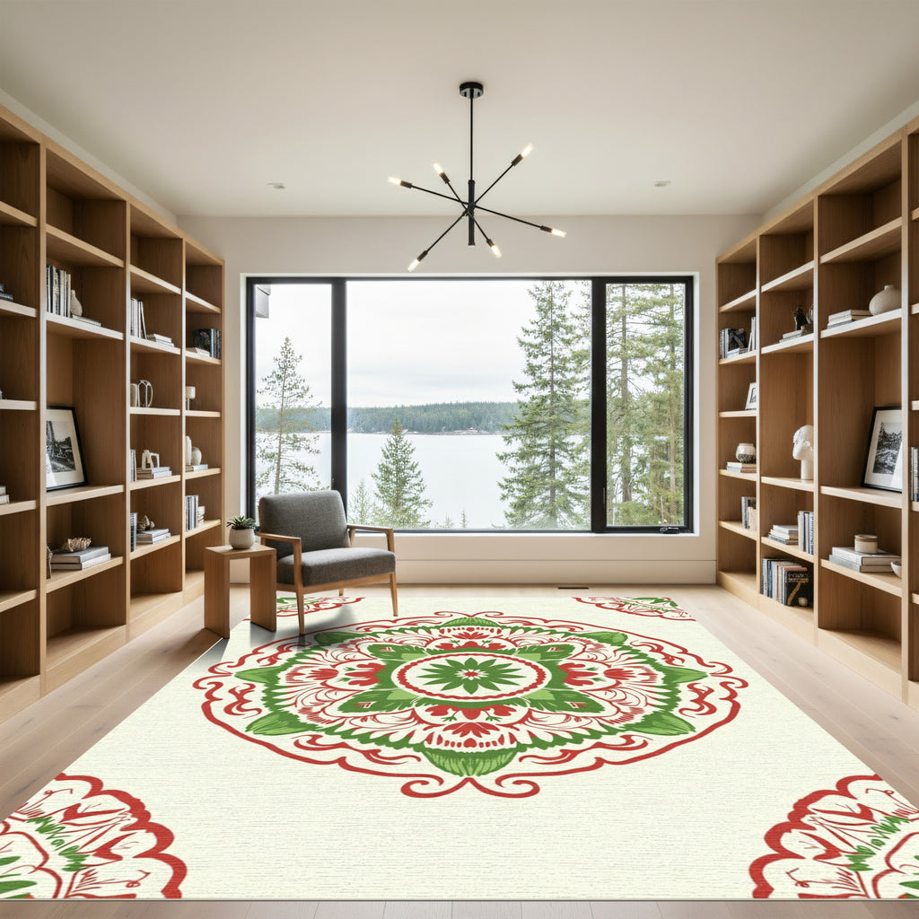 Lush Green Red Floral Medallion Rug