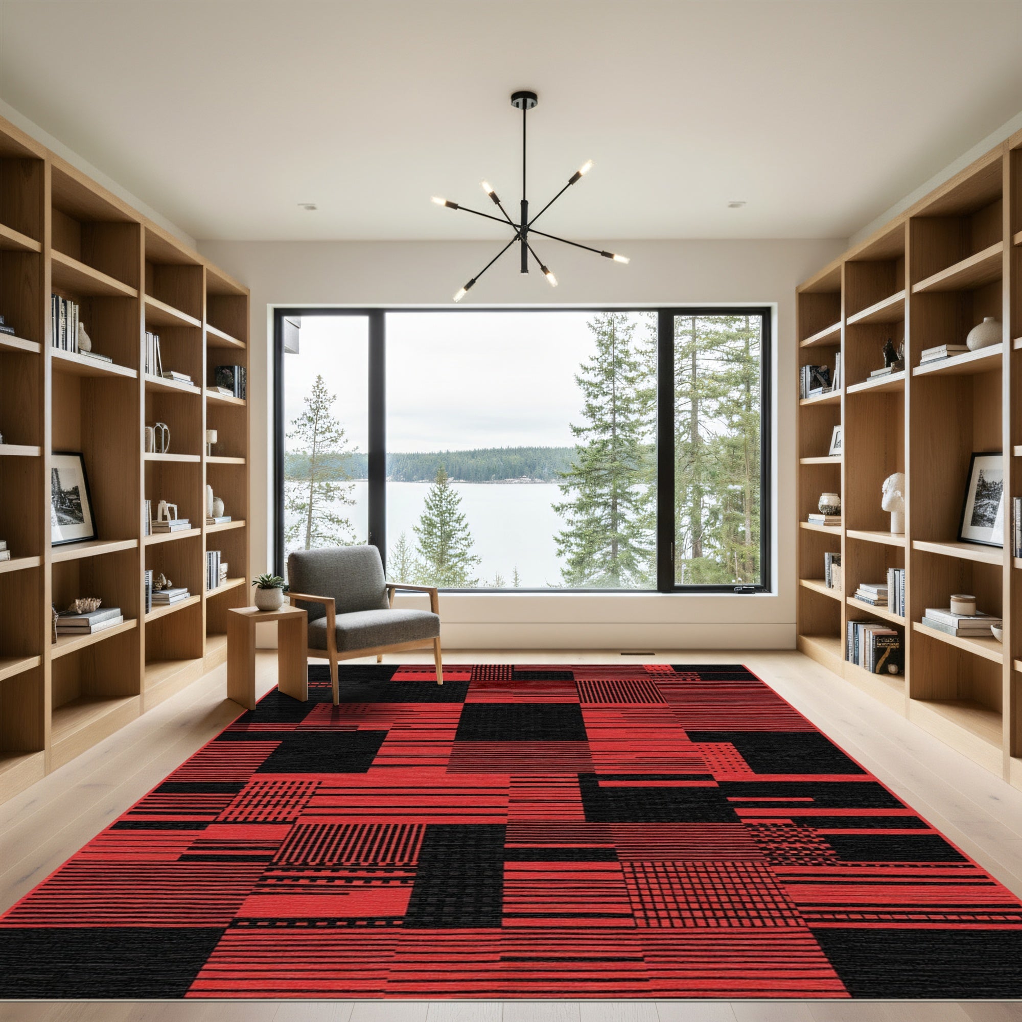 Bold Red Geometric Patchwork Rug