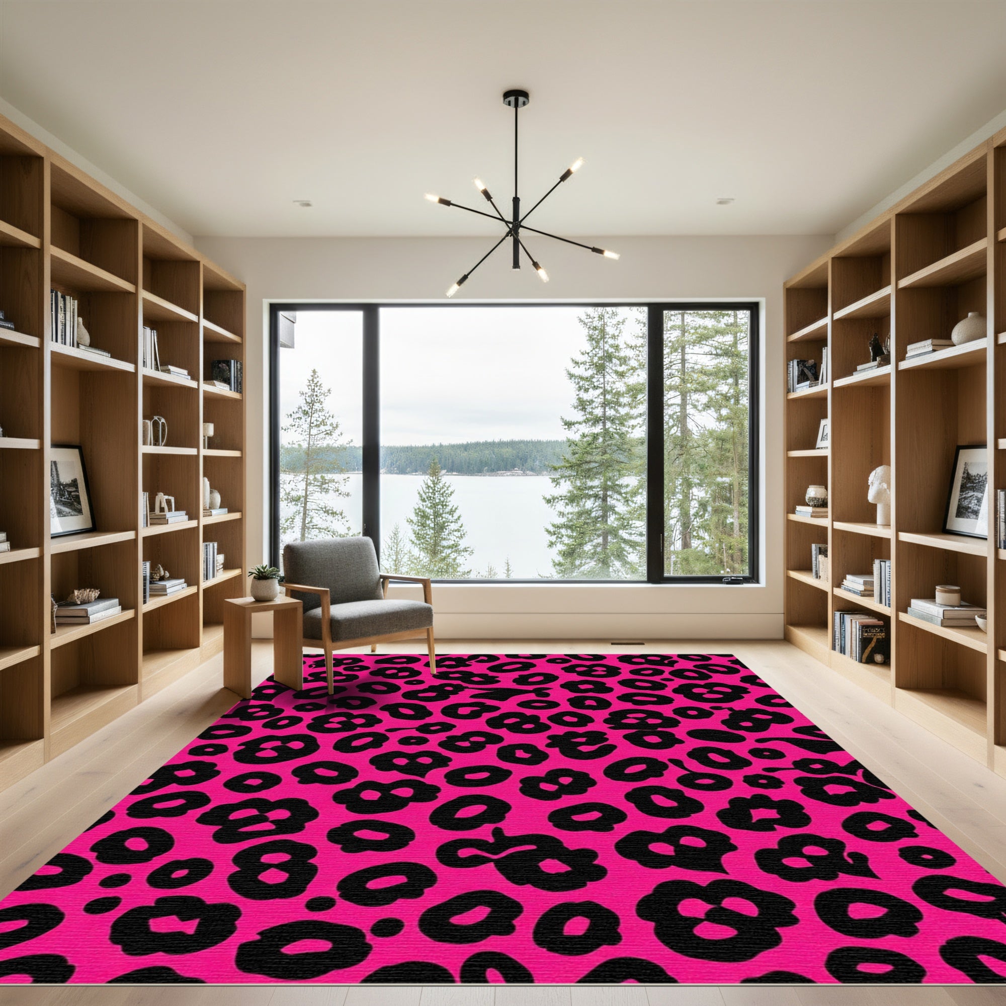 Fuchsia Black Animal Print Rug