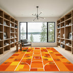 Orange Basketball Court Grid Rug