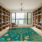 Teal and Gold Nautical Botanical Medallion Rug