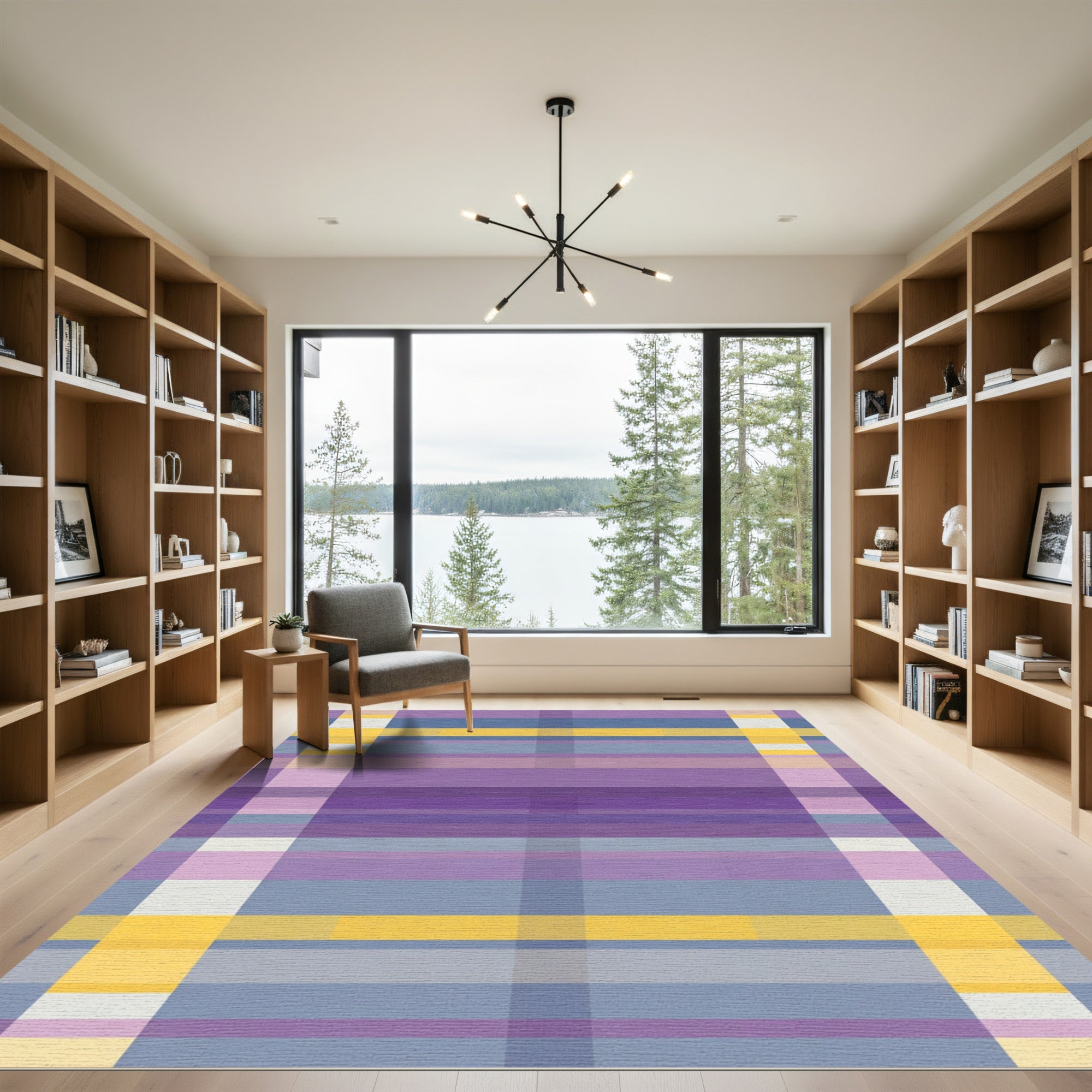 Soft Lavender Blue Yellow Plaid Rug