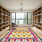 Cream Orange Gray Geometric Diamond Rug