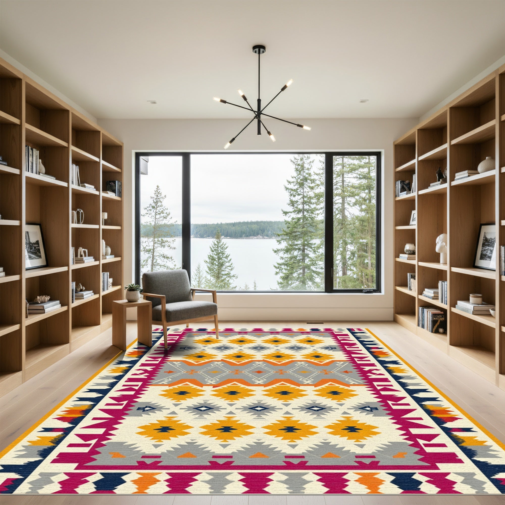 Cream Orange Gray Geometric Diamond Rug