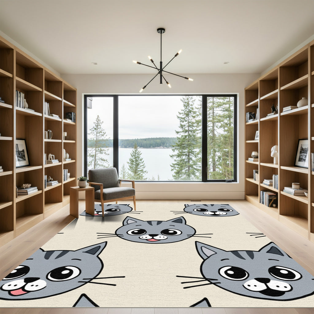 Adorable Gray Kitten Faces Pattern Rug