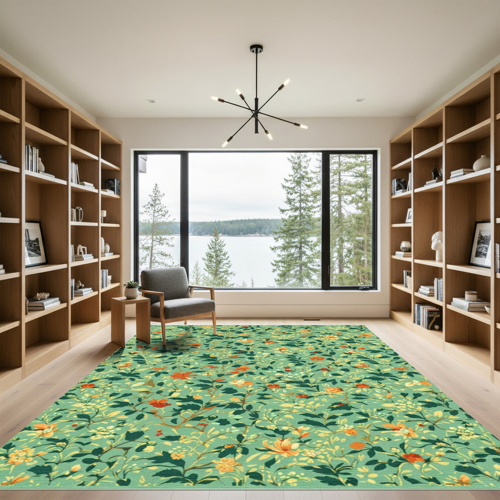 Verdant Orange Floral Vine Rug