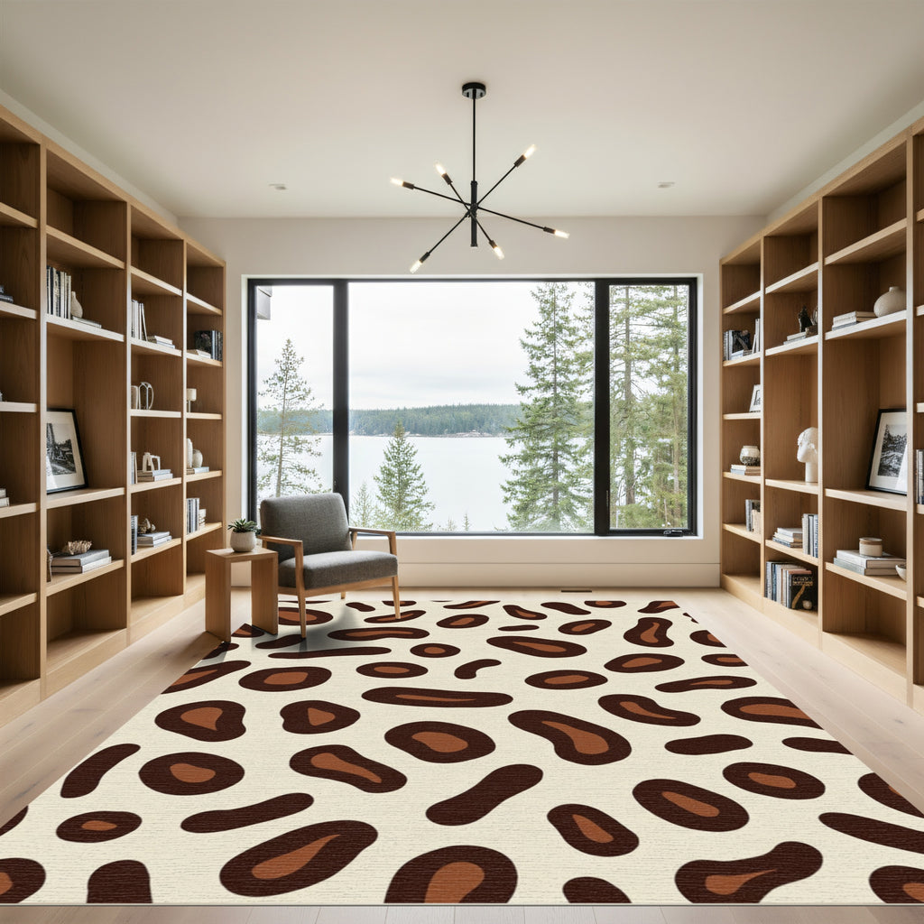 Cream Brown Spotted Animal Print Rug