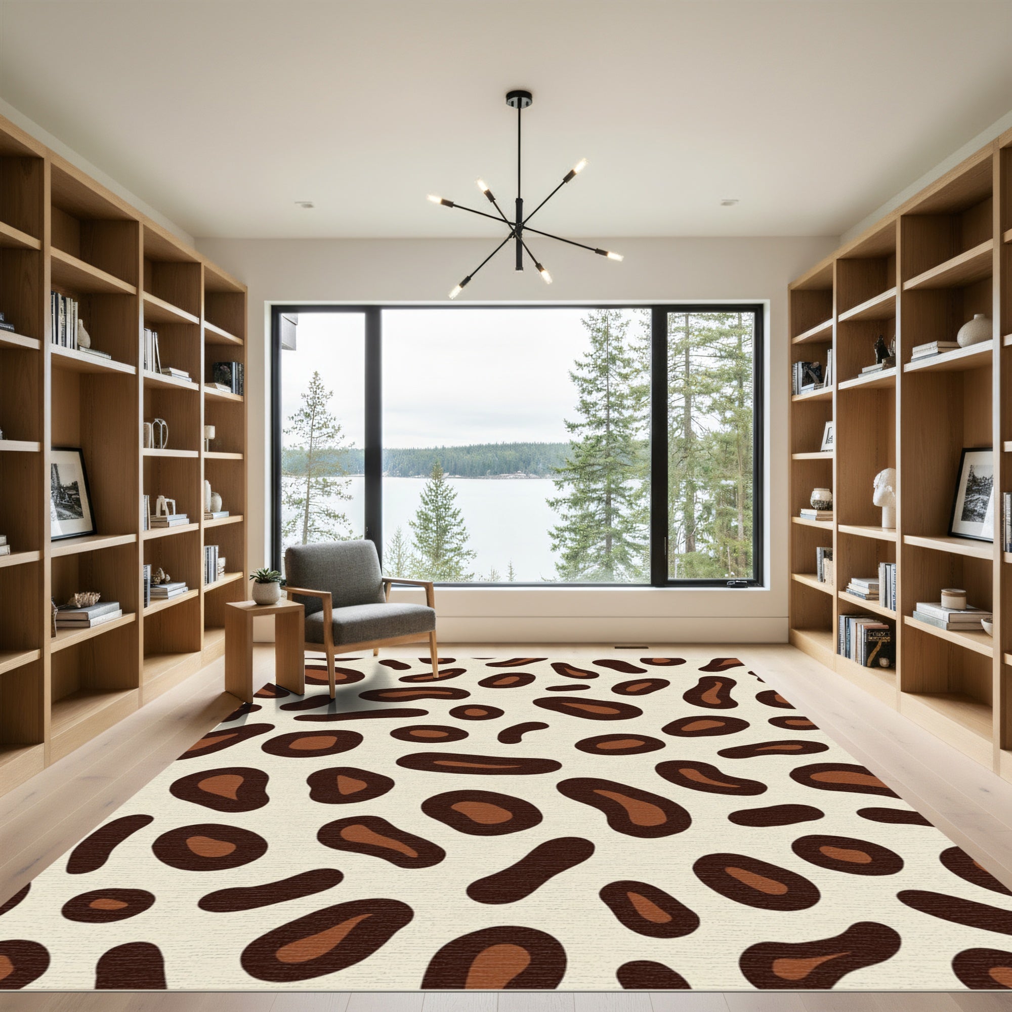 Cream Brown Spotted Animal Print Rug