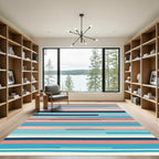 Coral Navy Blue Abstract Stripe Rug