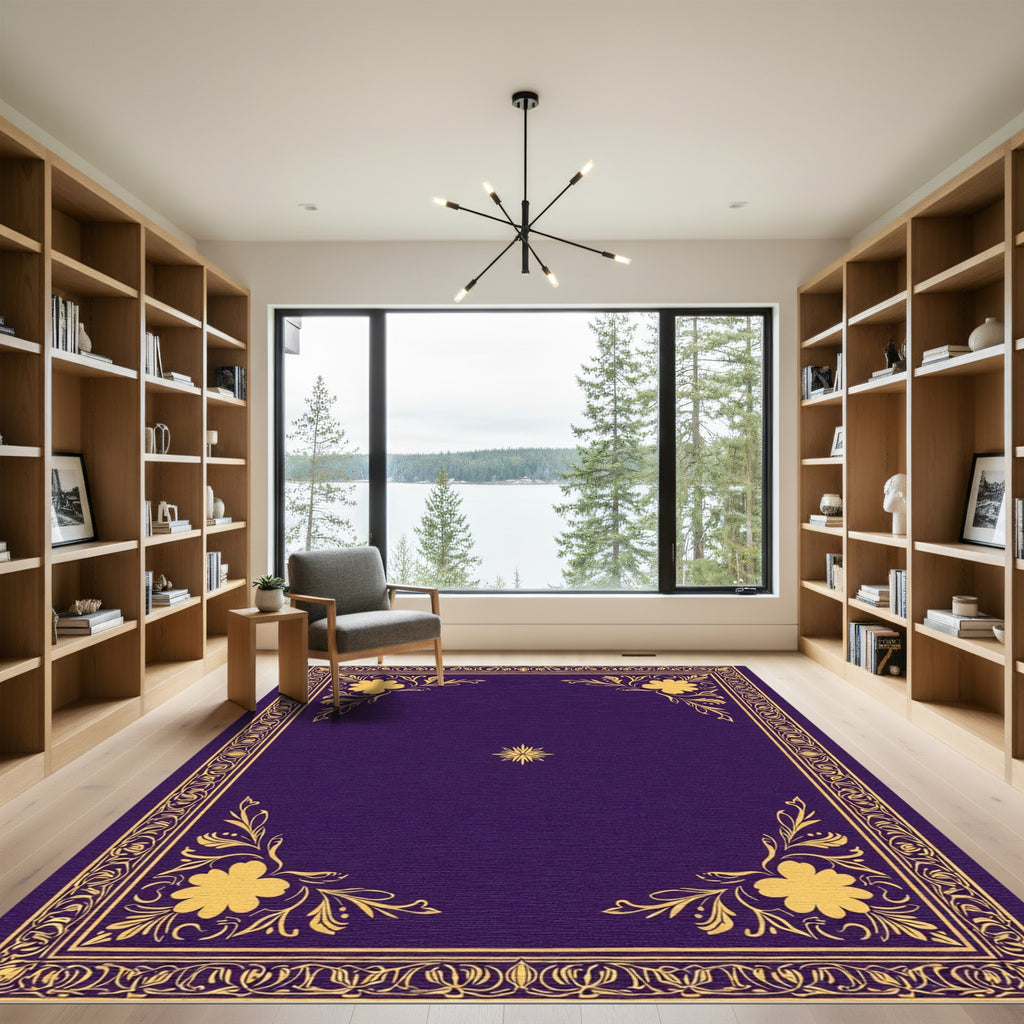Royal Purple Golden Floral Square Rug