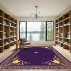 Royal Purple Golden Floral Square Rug