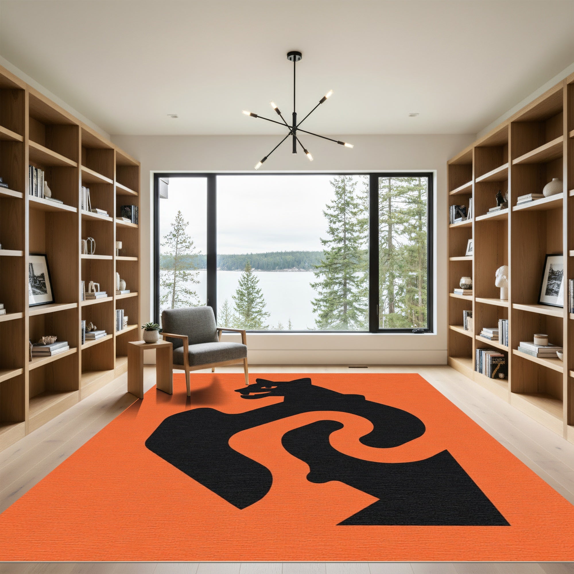 Black Panther Abstract Orange Swirl Rug