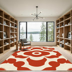 Bold Red Floral Concentric Circles Rug