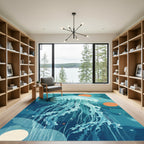 Aqua Jellyfish with Orange Orbs Rug