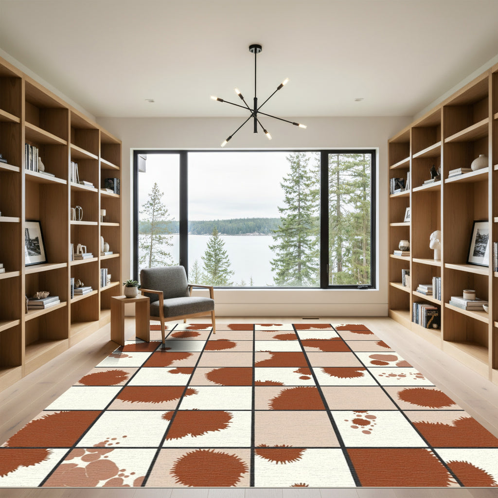 Brown Splatter Abstract Square Rug