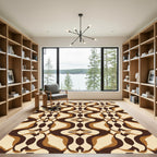 Brown Cream Abstract Ogee Swirl Rug