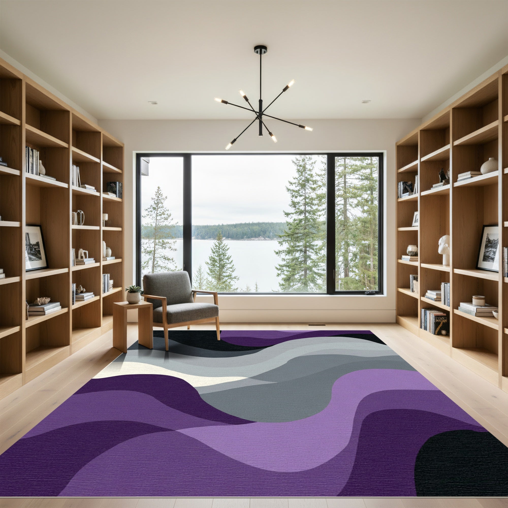 Modern Amethyst Abstract Wave Rug