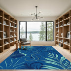Deep Blue Tropical Swirl Foliage Rug