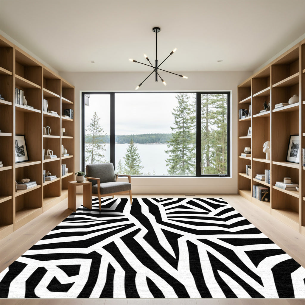 Black White Geometric Zebra Stripes Rug