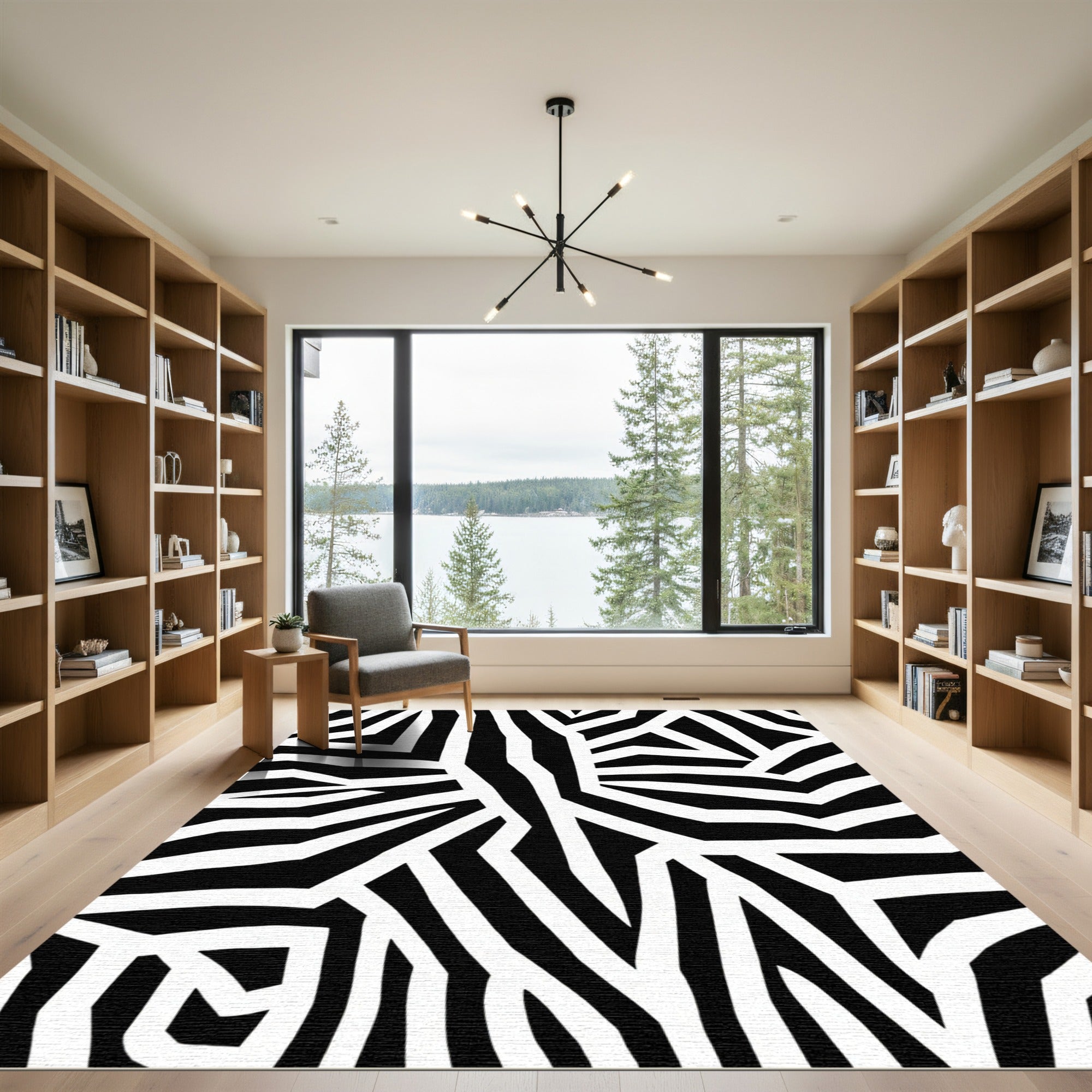 Black White Geometric Zebra Stripes Rug