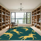 Golden Unicorns Teal All-Over Rug