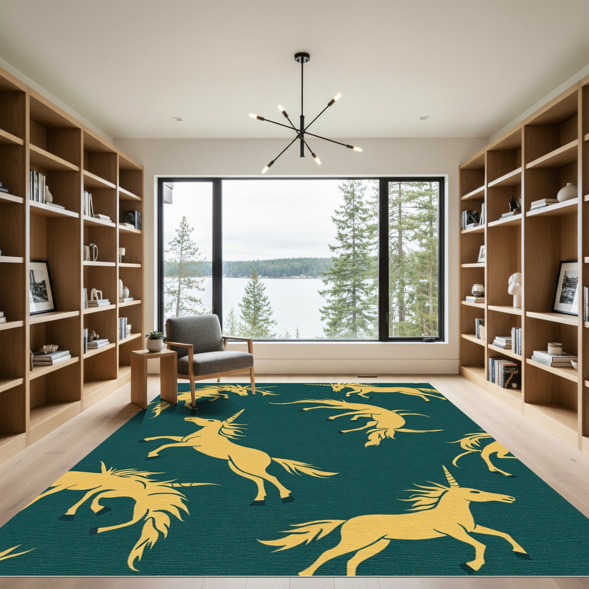Golden Unicorns Teal All-Over Rug