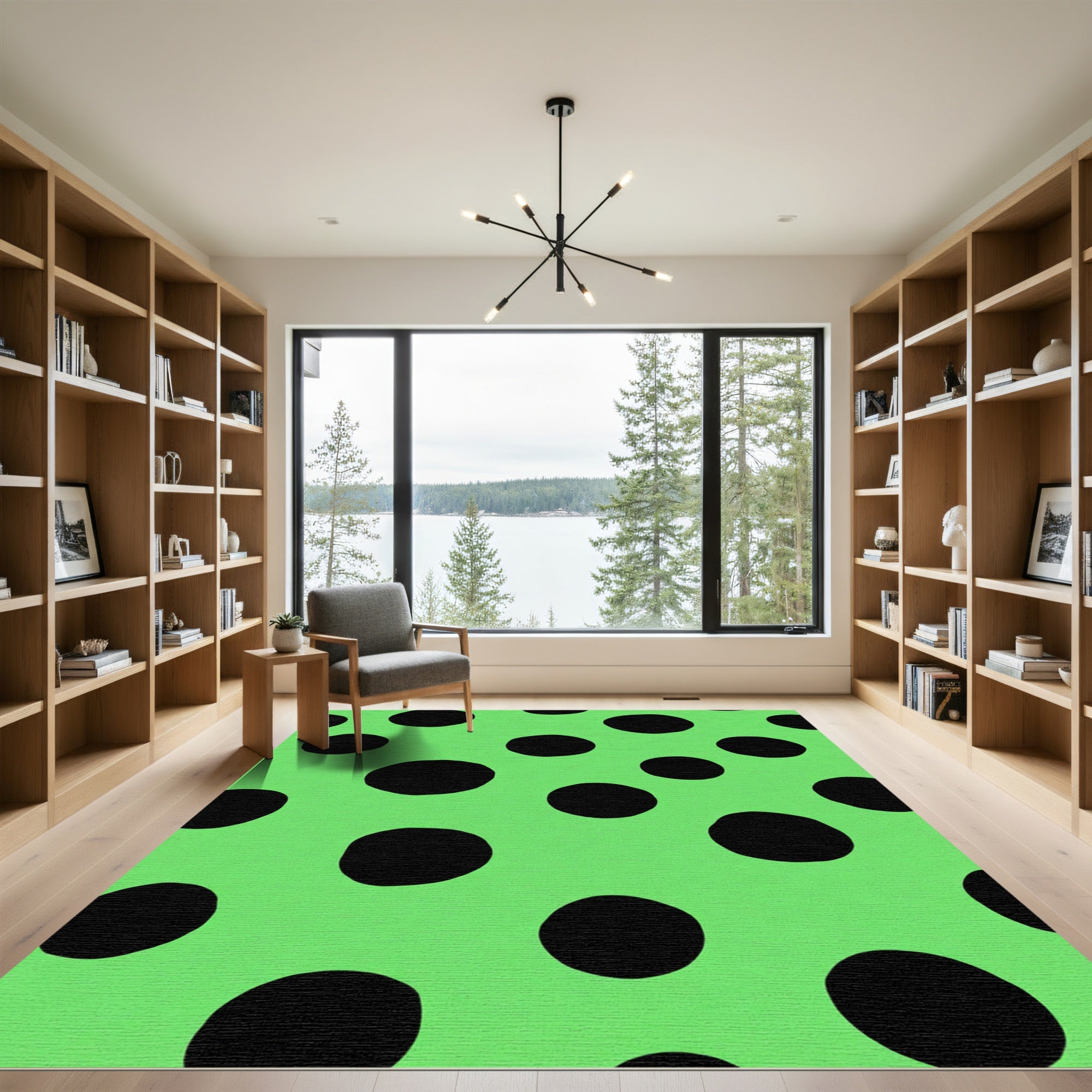 Retro Neon Green Black Polka Dot Rug