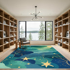 Deep Teal Starry Night Sky Rug