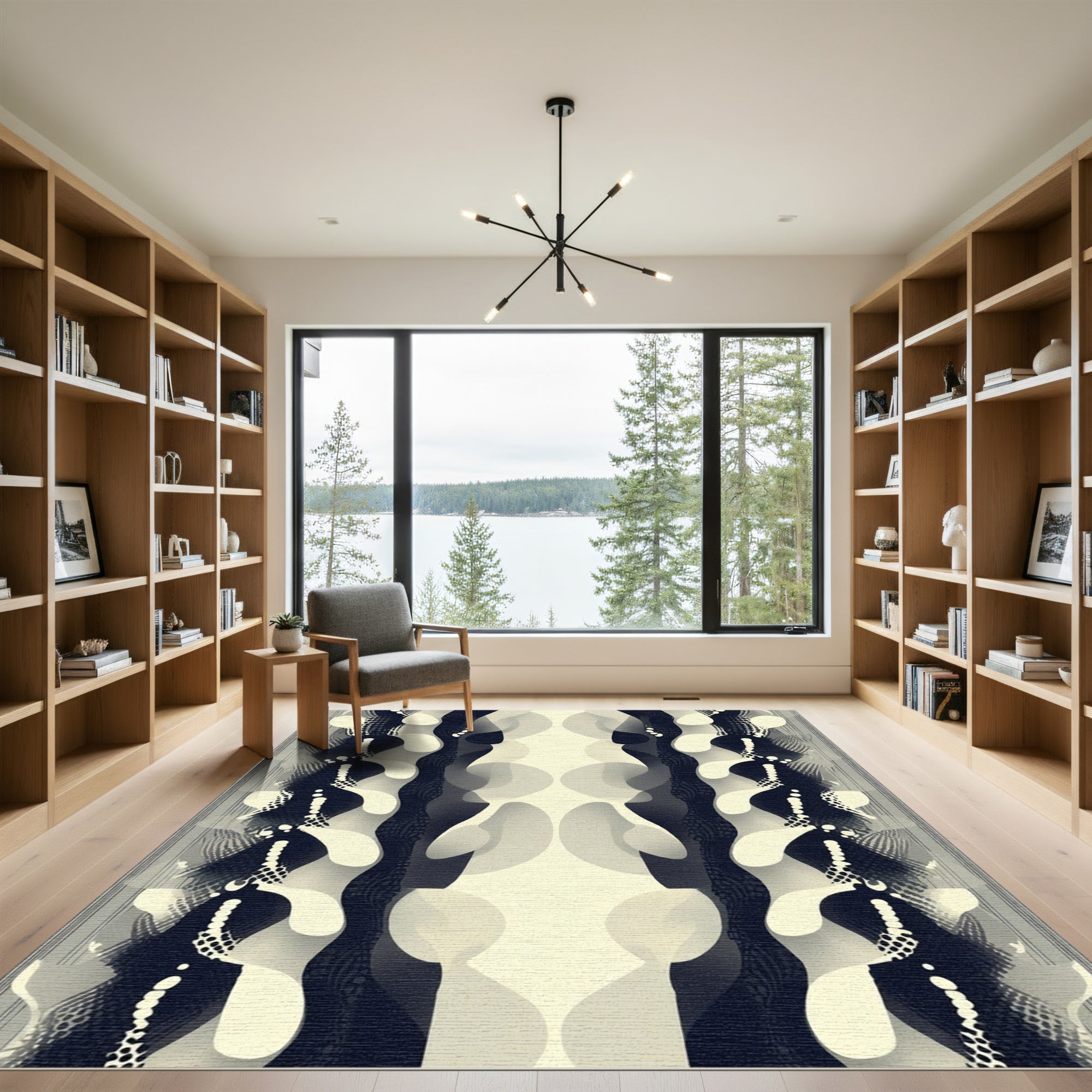 Abstract Organic Cream Dark Waves Rug
