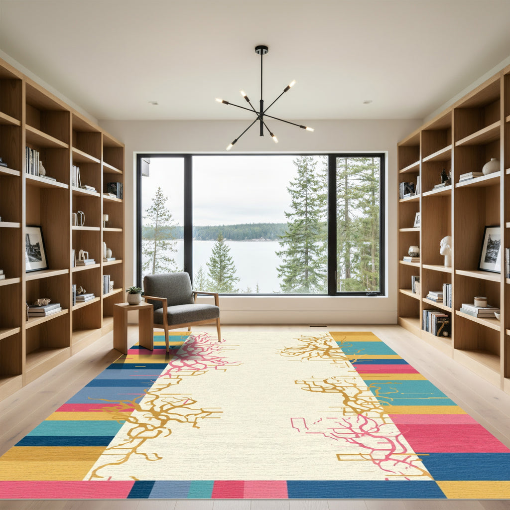Coral Branch Striped Abstract Accents Rug