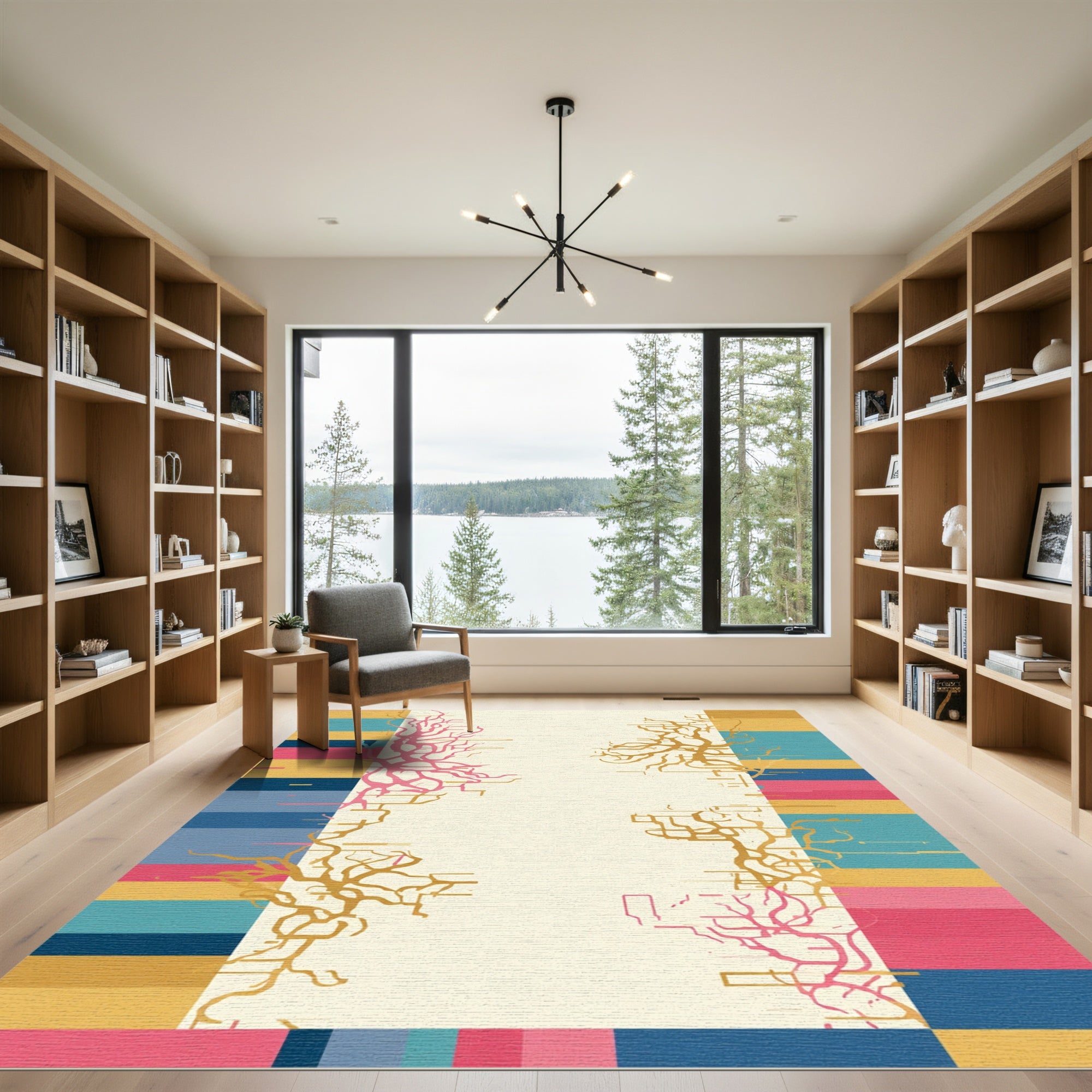 Coral Branch Striped Abstract Accents Rug