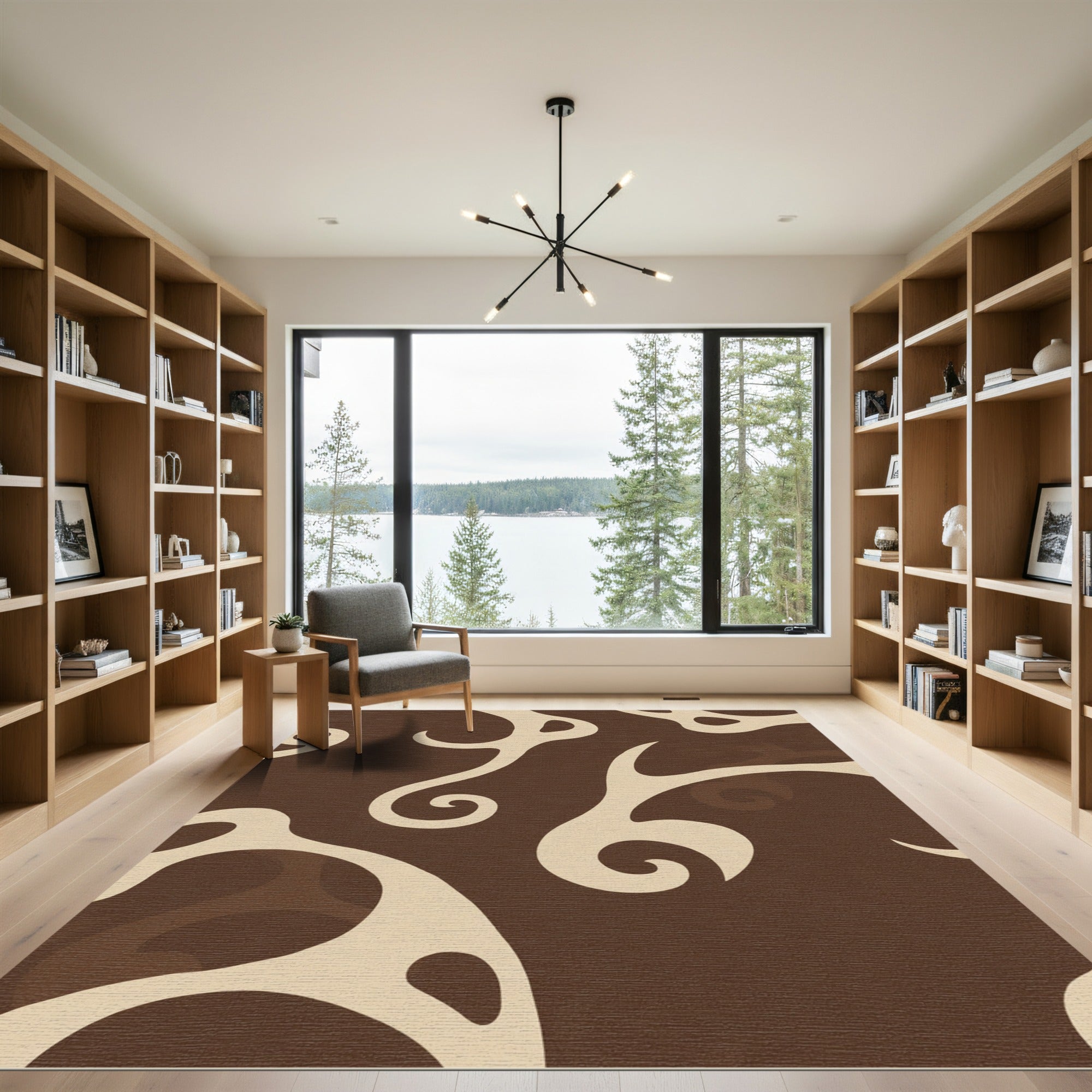 Modern Brown Swirl Abstract Rug