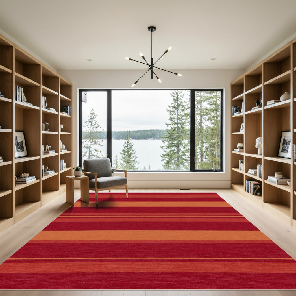 Crimson Orange Alternating Stripe Rug