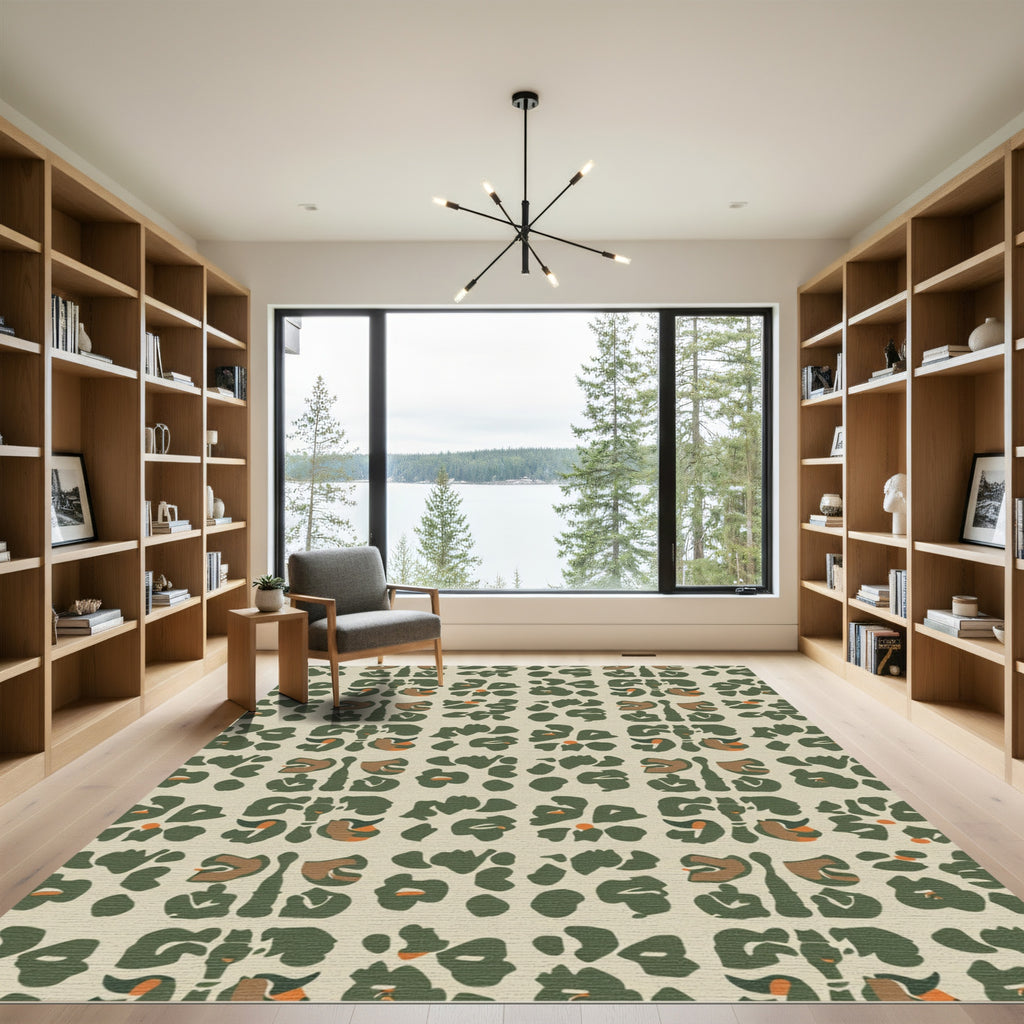 Khaki Green Abstract Animal Spots Rug