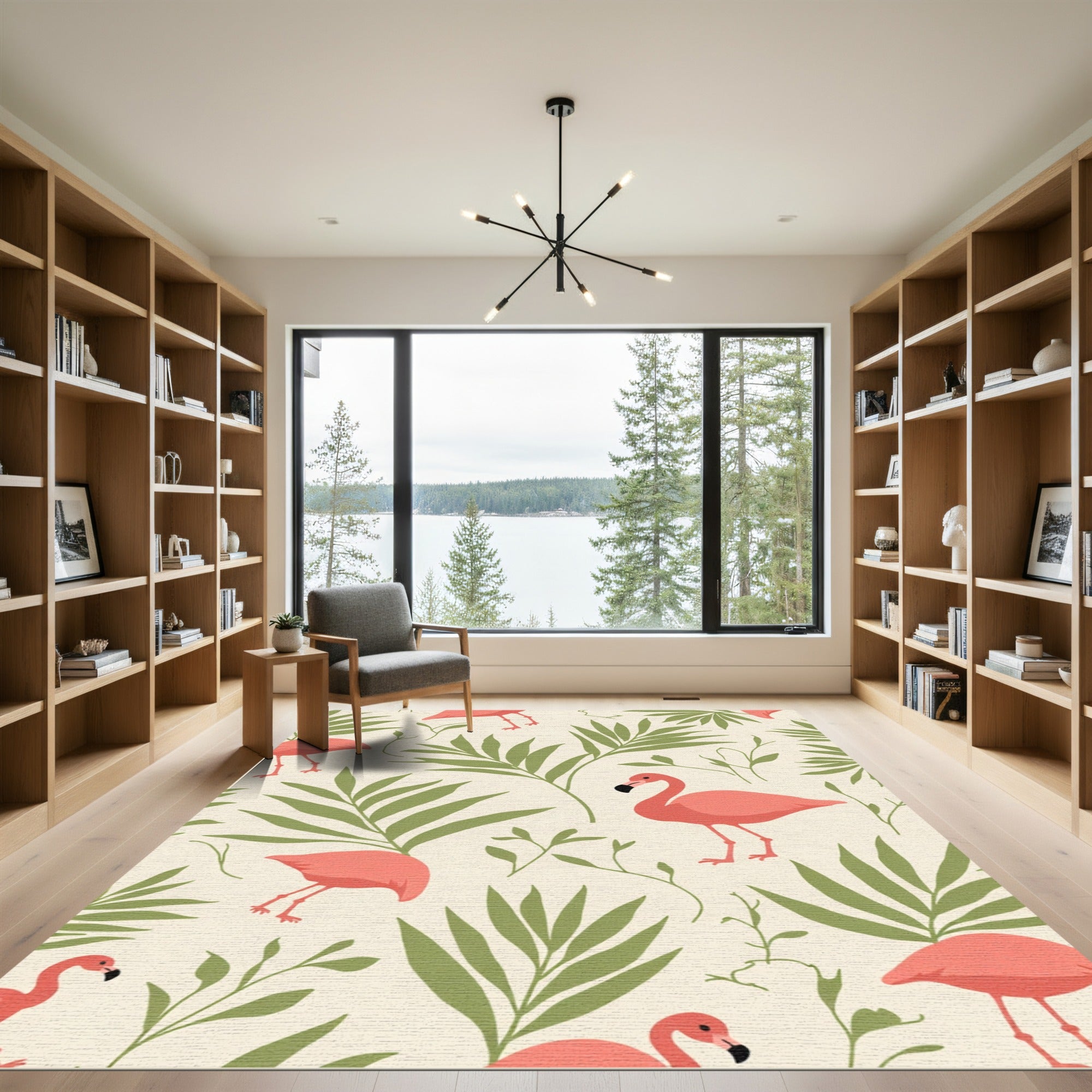 Coral Flamingo Tropical Leaf Blend Rug