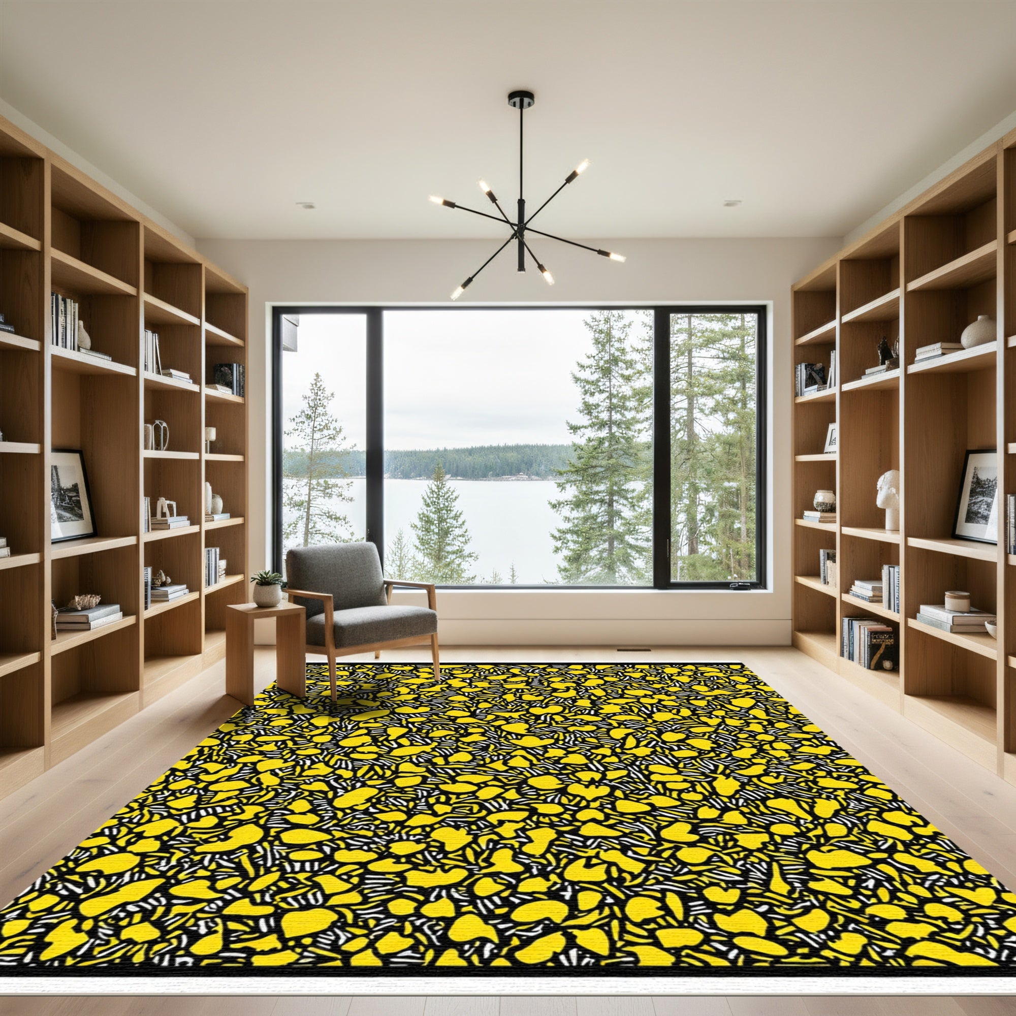 Golden Yellow Abstract Organic Forms Rug