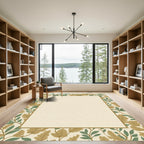 Golden Green Autumn Leaf Border Rug
