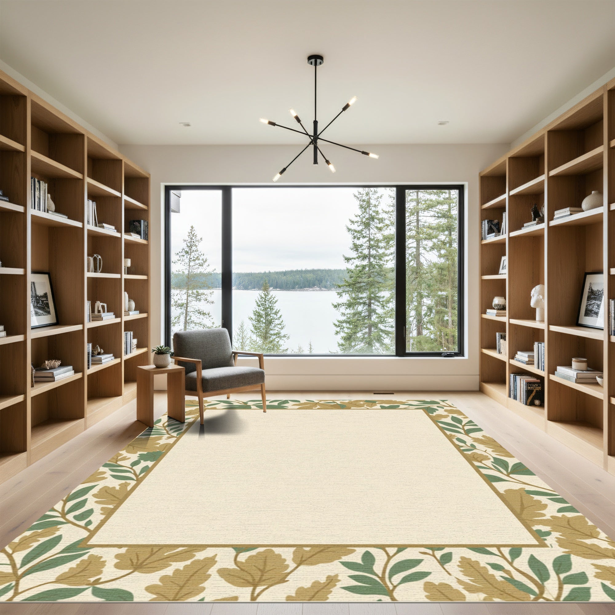 Golden Green Autumn Leaf Border Rug