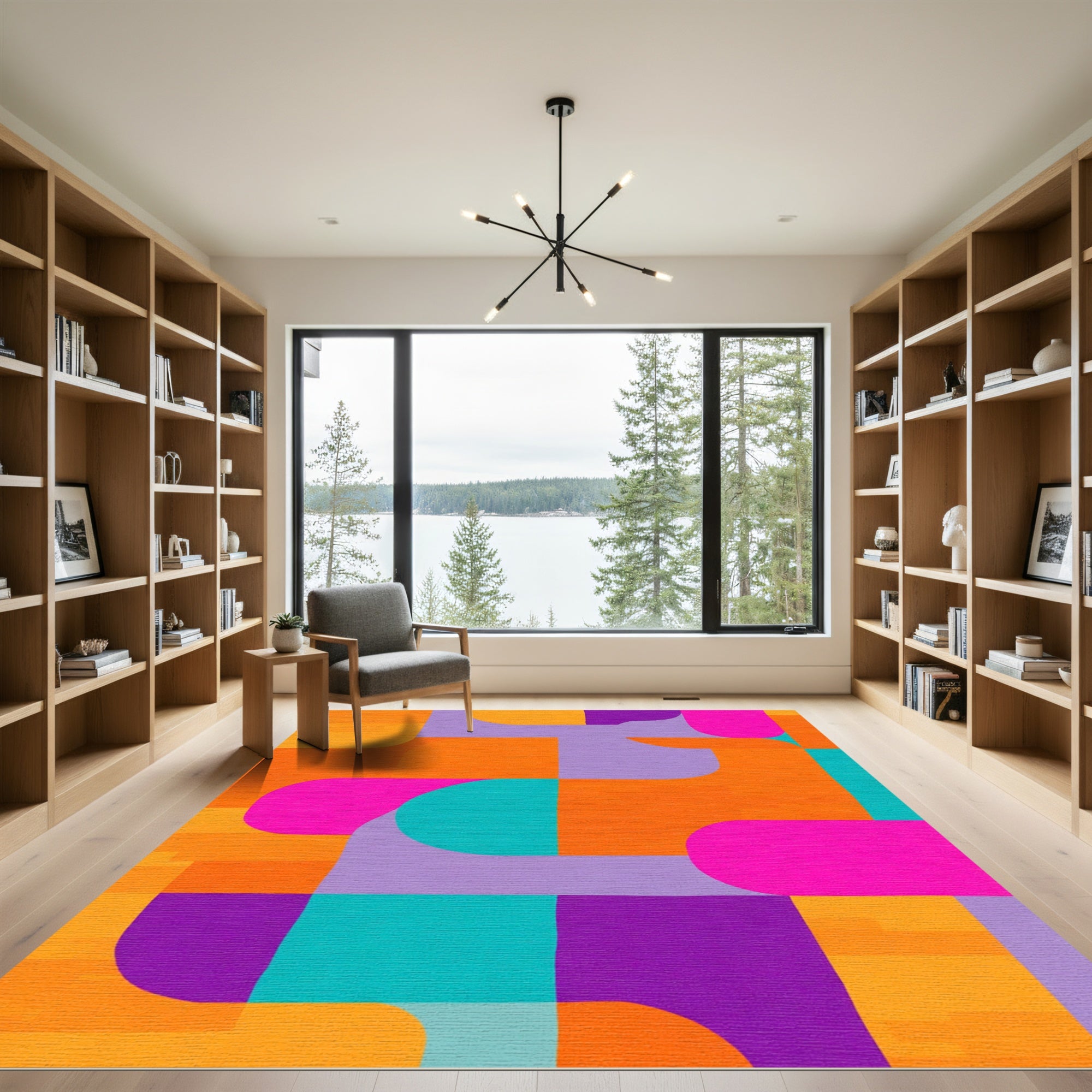 Vibrant Geometric Colorful Abstract Waves Rug