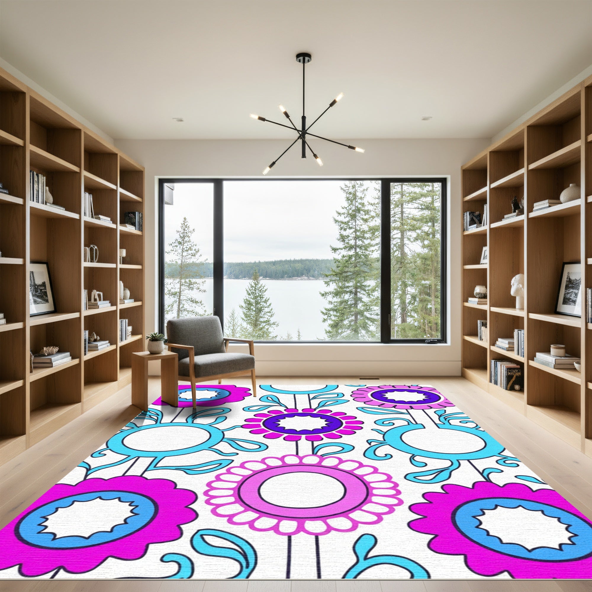 Bold Pink Blue Floral Medallion Rug