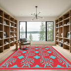 Coral Turquoise Geometric Medallion Rug
