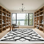 Black White Interlocking Geometric Rug