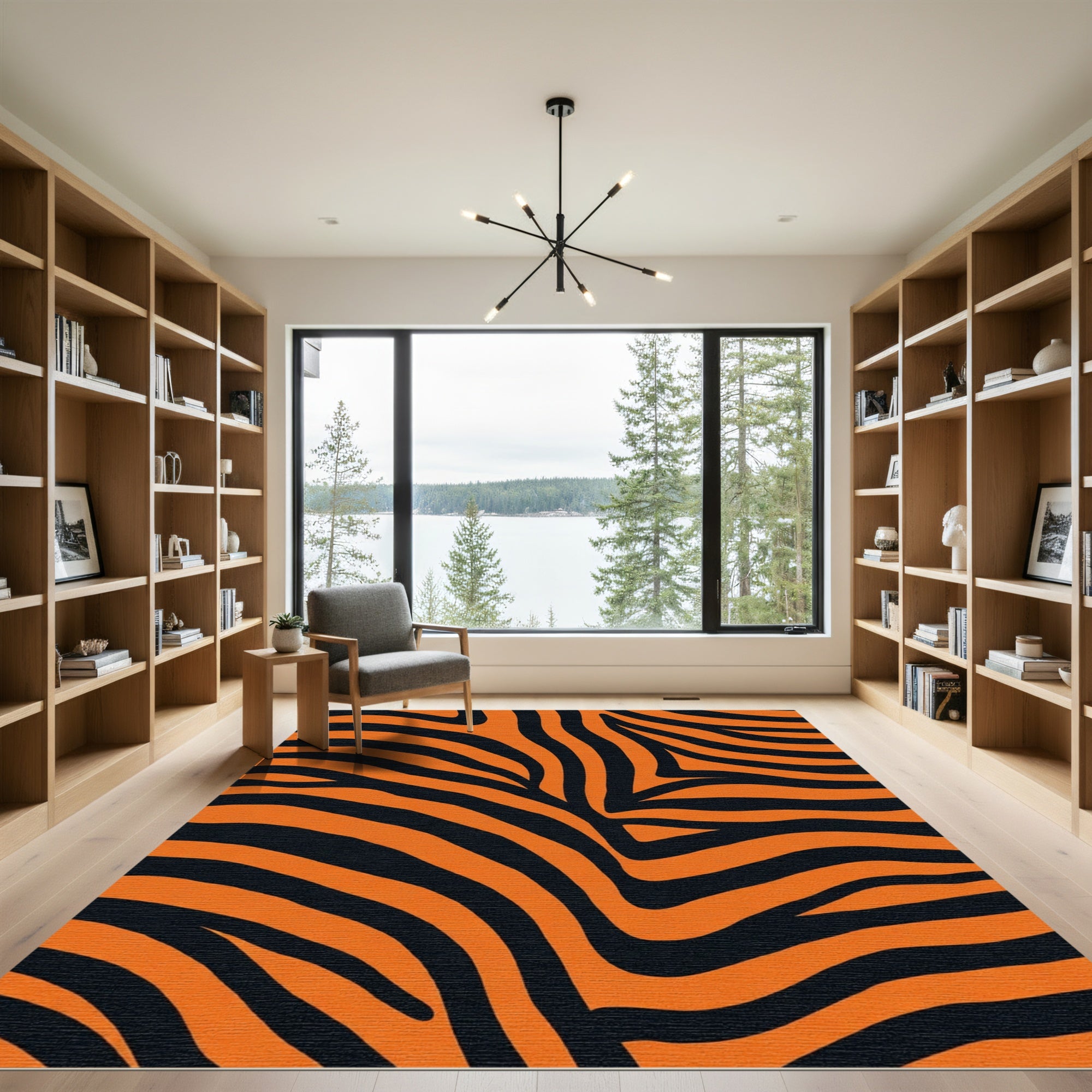 Bold Orange Black Zebra Stripes Rug