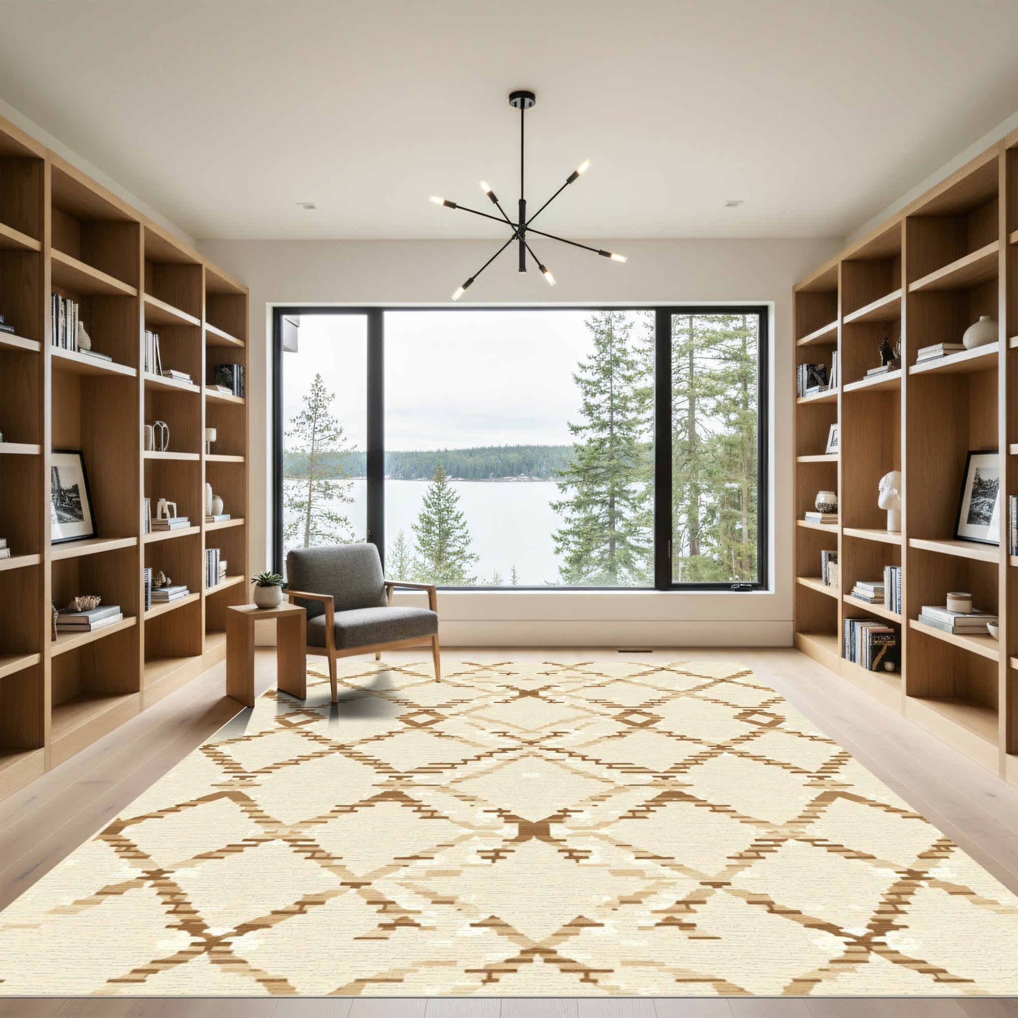 Tan Diamond Geometric Lattice Rug